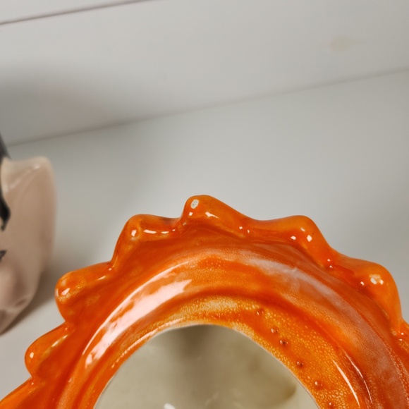 Vintage 1960s Pixie Elf Head Ceramic Cookie Jar w/ Orange Leaf Hat- MCM, Retro - Picture 8 of 9